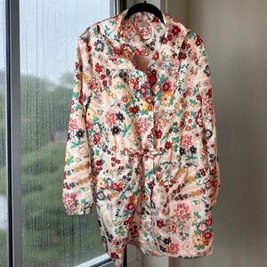 Vera Bradley Rosa Floral Rain Jacket Womens XL Pink Hooded Drawstring Coat VBJ21